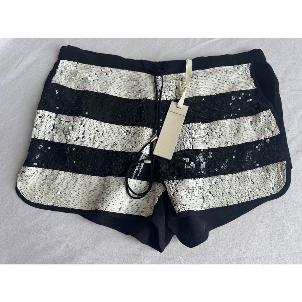 Pinko Tag Policleto Sequin Shorts Black White IT 44 US large evening festival